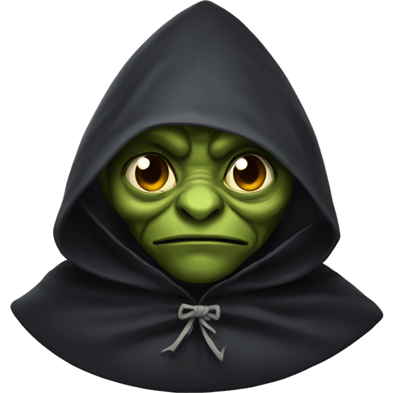 Goblin head, wearing a dark cape, hood emoji