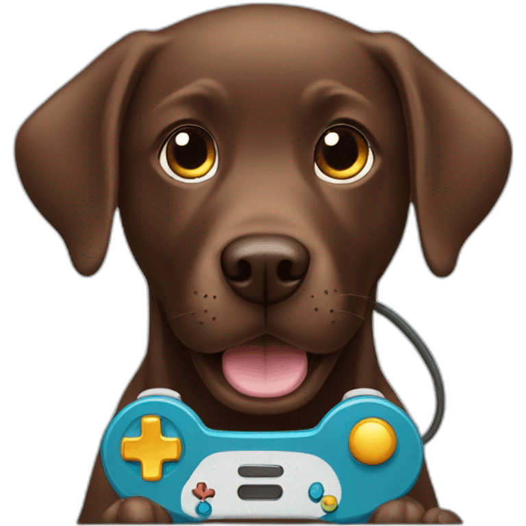 Labrador Retriver chocolate color playing videogames emoji