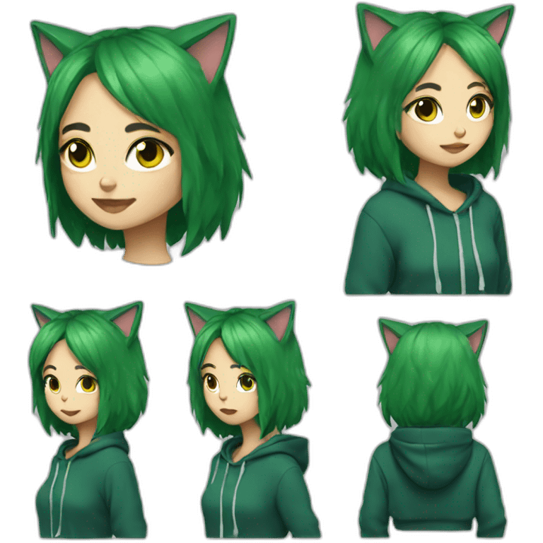 Cat Girl with green hair and dark sweatshirt emoji