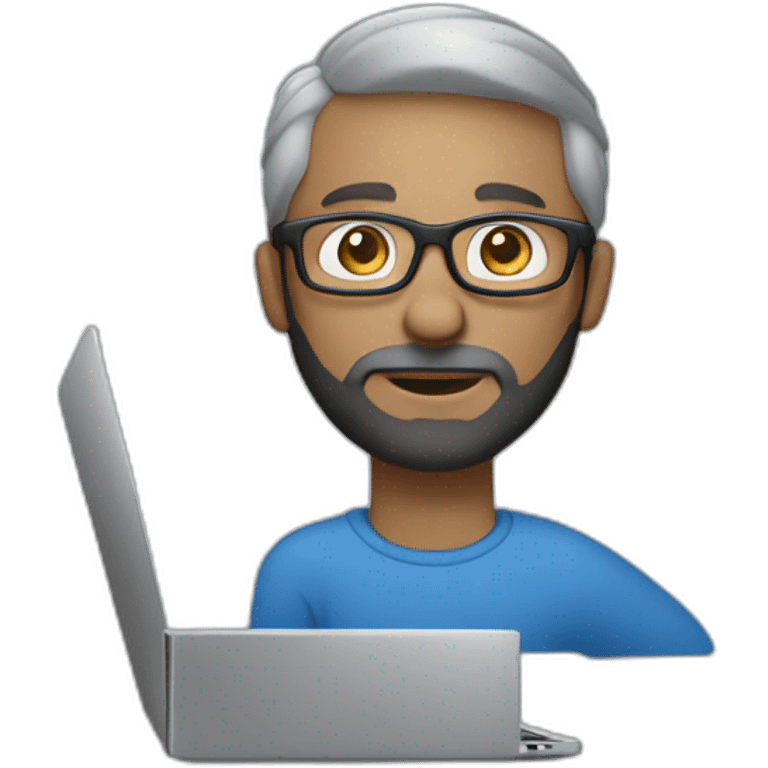 Person (white male, black and grey hair and beard with blue eyes and glasses) working on macbook laptop emoji