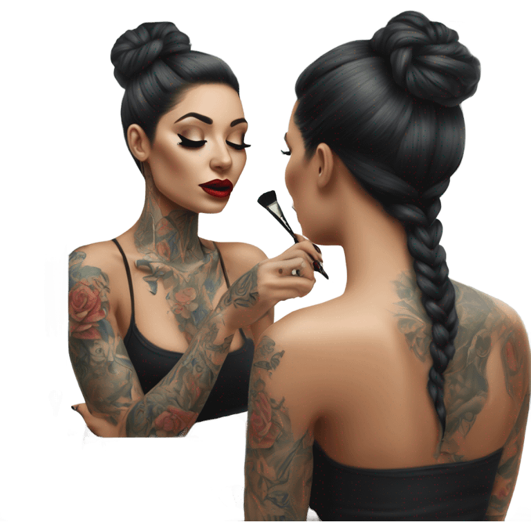 Hyper Realistic Beautiful tattooed woman applying her makeup in a mirror  emoji