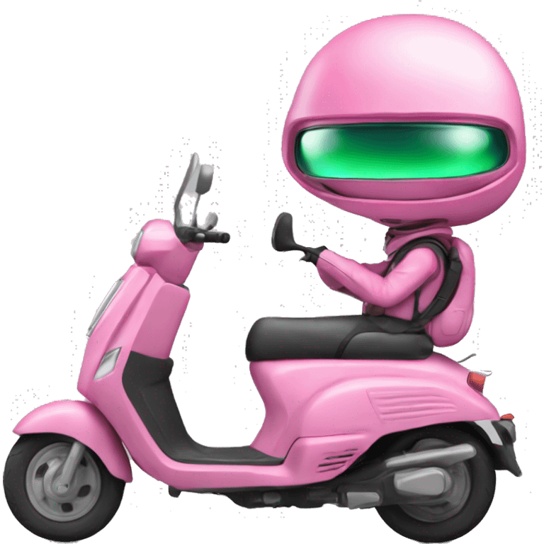 Un alien vert sur un scooter rose avec un casque rose emoji