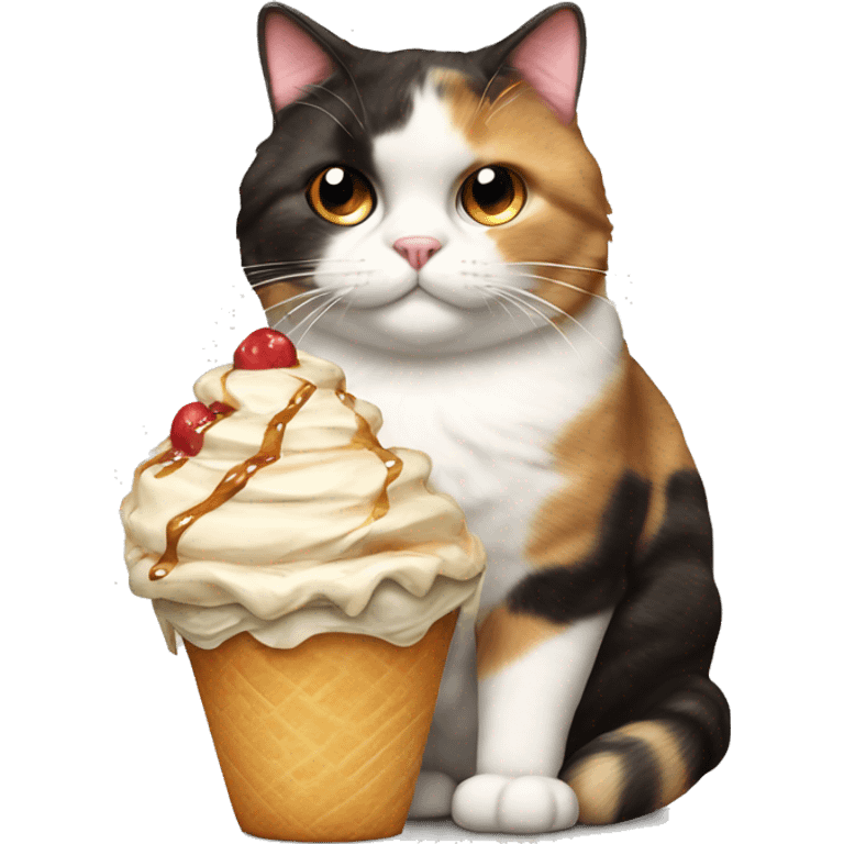 Realistic Fat calico cat with sundae emoji