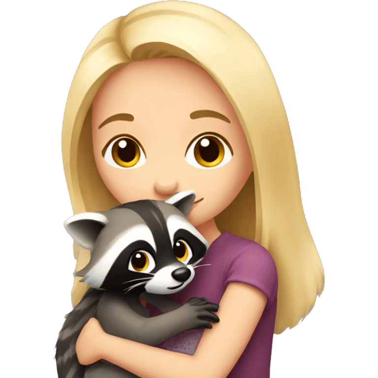 Blonde girl hugs a raccoon  emoji