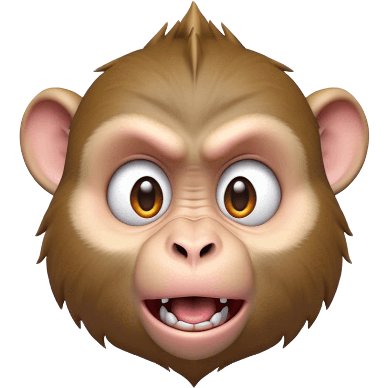 Cinematic Comical Macaque Portrait Emoji, Head tilted dramatically with an exaggerated, shocked expression and a raised eyebrow, featuring a lively, nimble build with spiky fur and wide, comically expressive eyes, Simplified yet hilariously animated features, highly detailed, glowing with a slightly sassy, vibrant glow, high shine, dramatic yet playful, stylized with an air of cheeky primate attitude, soft glowing outline, capturing the essence of a meme-worthy macaque that looks ready to deliver a playful side-eye into viral fame! emoji