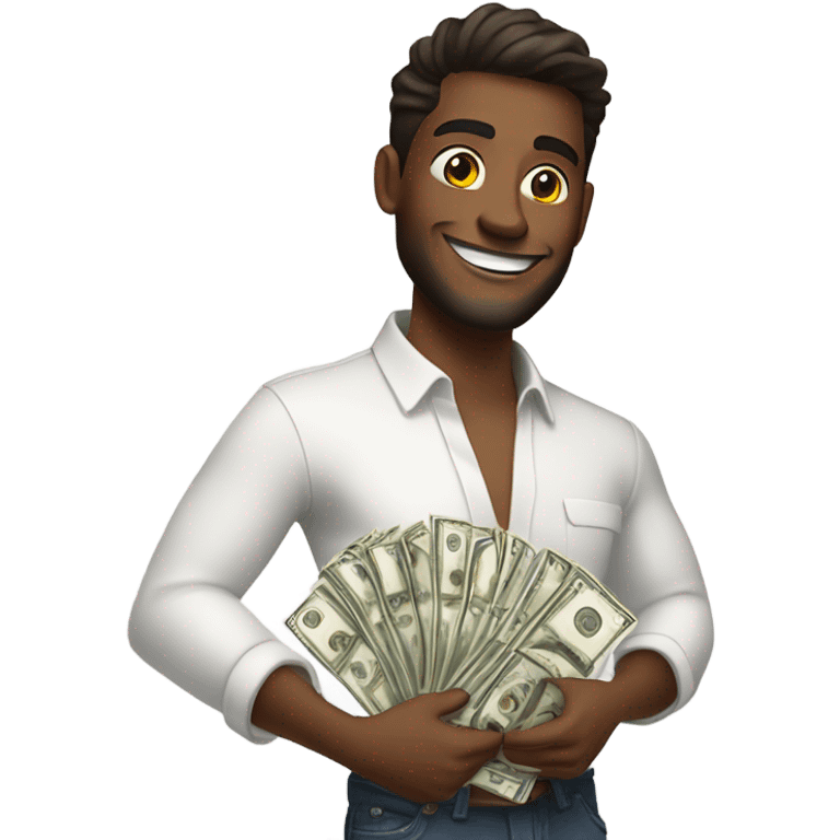 Guy with brown skin in white long sleeve wins money emoji