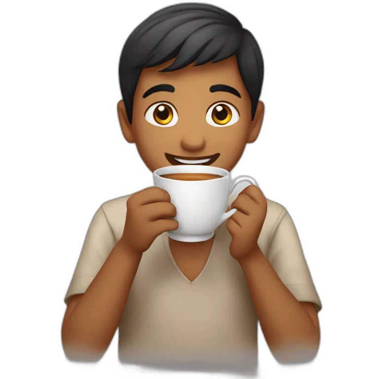 an indian boy drinking tea happily emoji