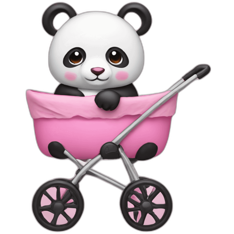 Pink panda with a baby stroller emoji