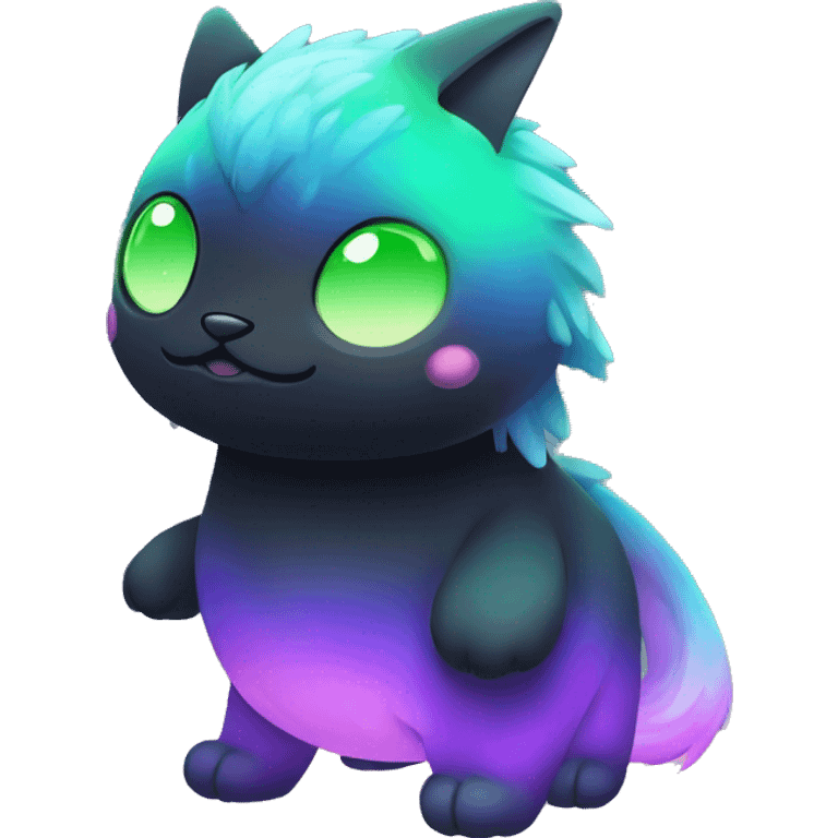 Cute cool black nebula fading green blue purple pink gradient animal hybrid Fakemon full body emoji