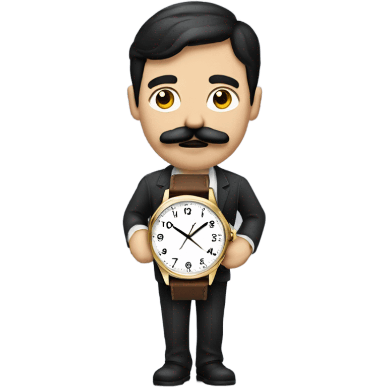 dark hair dark eye man with mustache looking at wrist watch emoji