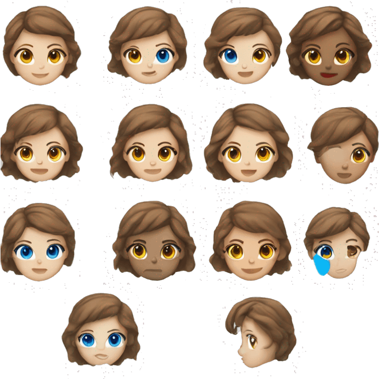 brown hair, white, blue eyes, short hair emoji