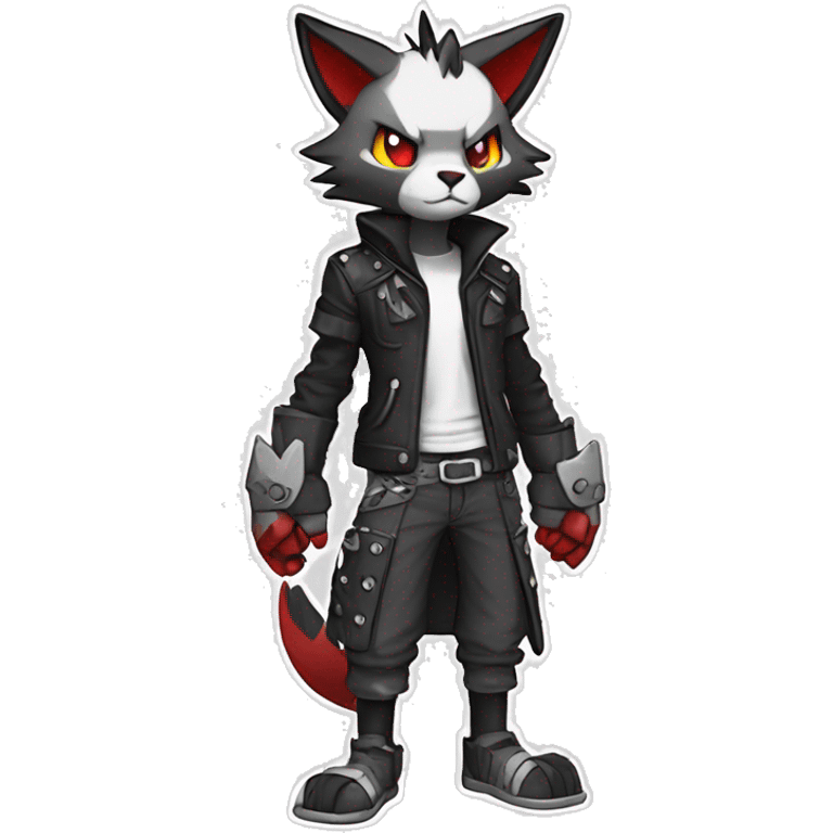 cool edgy black white grey punk red animal hybrid Fakemon full body emoji