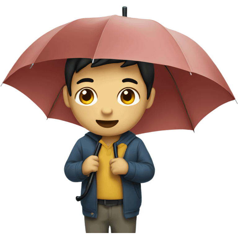 Asian boy holding umbrella emoji