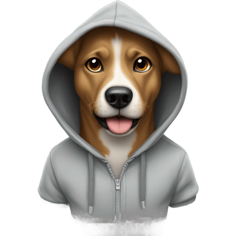 Dog warring a hoodie and to to emoji