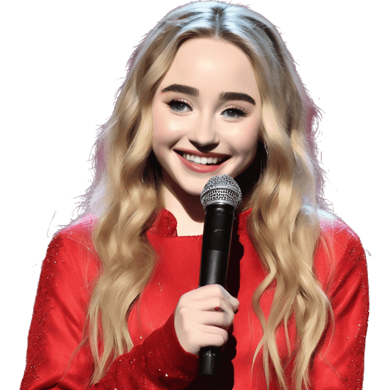 “Sabrina Carpenter in a red outfit, smiling confidently while performing on stage.” emoji