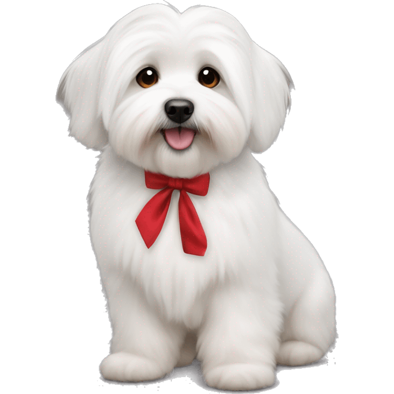 Coton de tulear with a red bow collar emoji