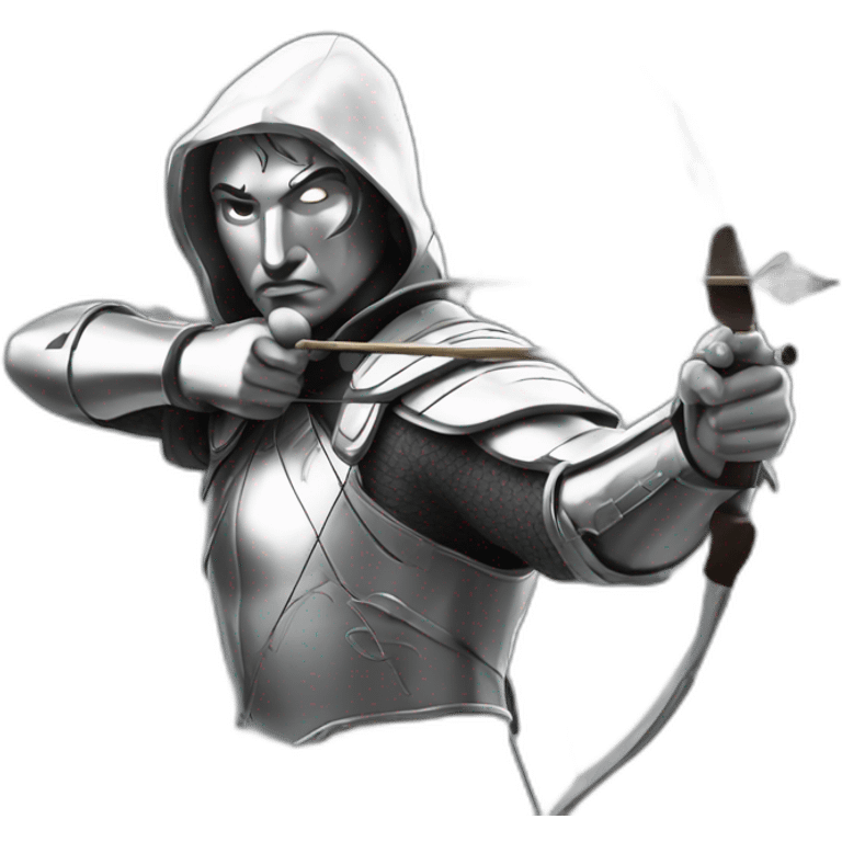 A warlike archer made of silver with a silver face turned sideways emoji