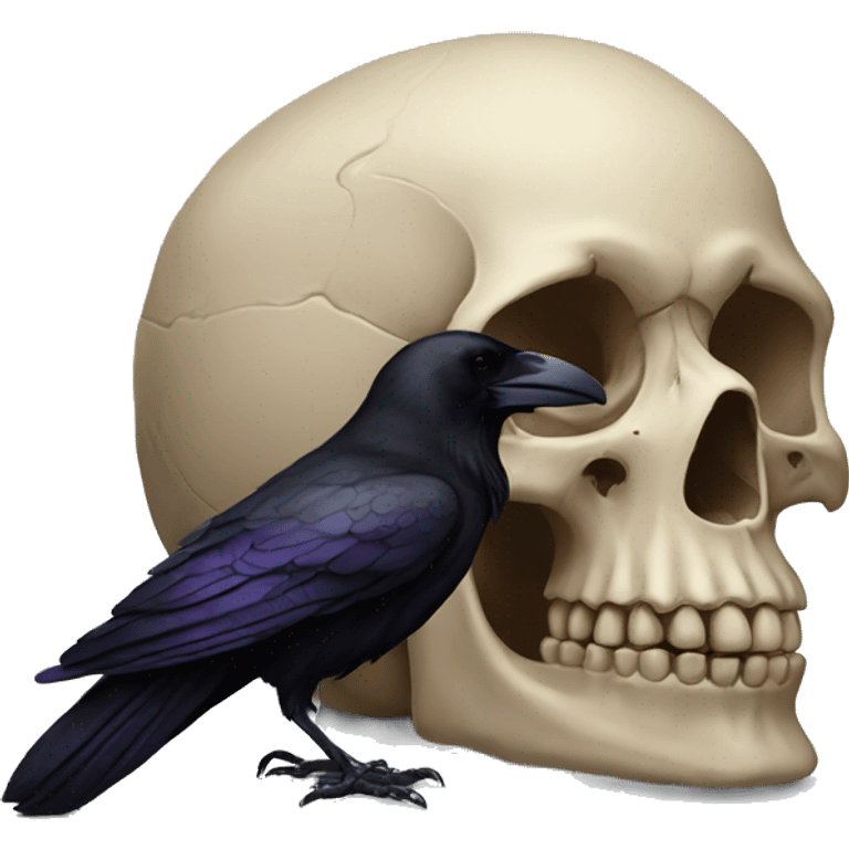 a raven sits on a skull emoji