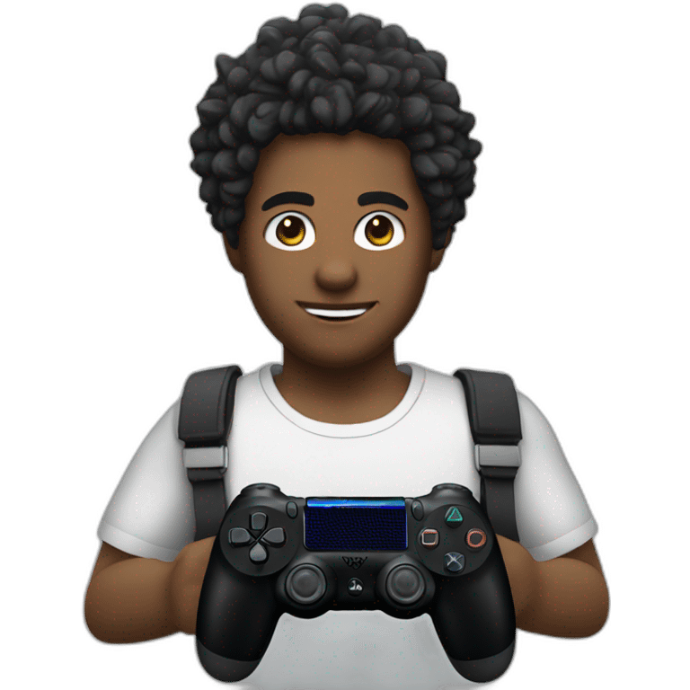 Homme avec cheveux noir avec une manette ps4 emoji