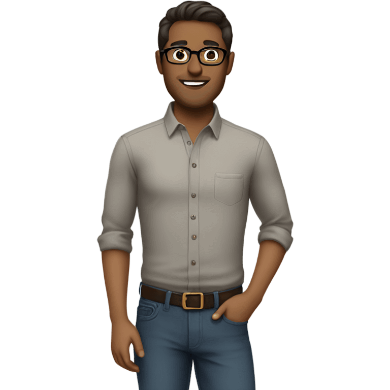 Brunette man with glasses in button up shirt  emoji