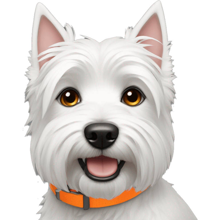 A Westie dog with a neon orange collar emoji