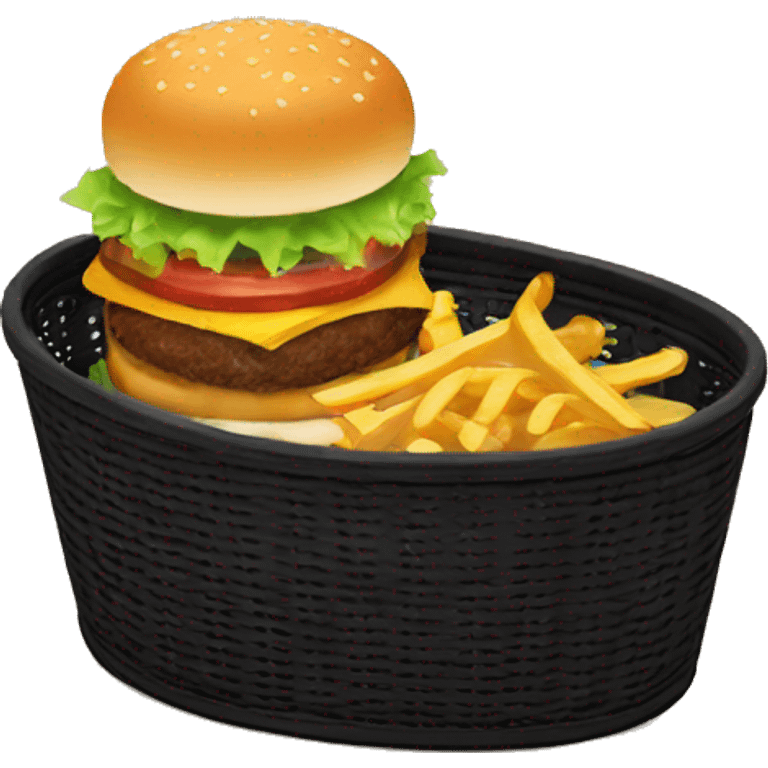 Burger and fries in an oval black basket emoji