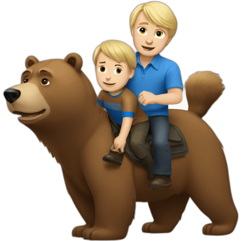 vladimir putin riding a brown bear with a little blond boy wearing a blue shirt emoji