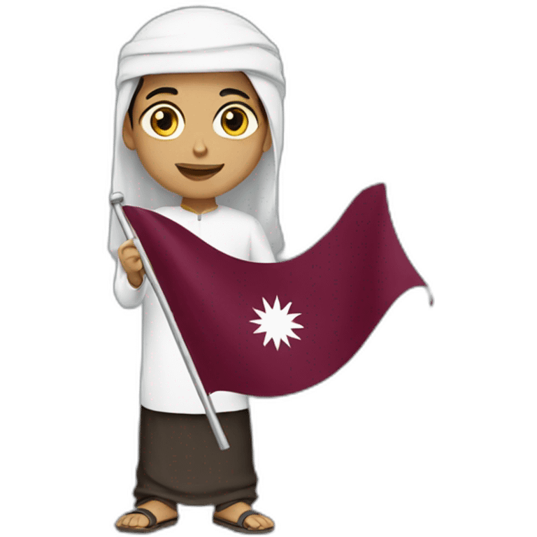 Arabic boy holding Qatar flag emoji