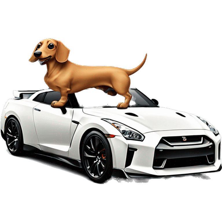 Full body dachshund on top of Nissan gtr car emoji