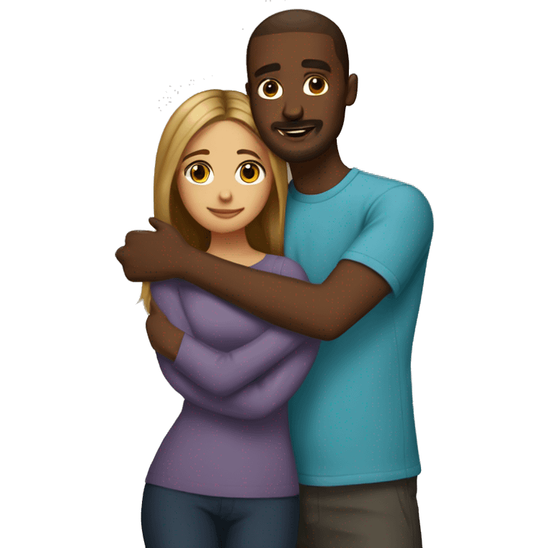 Somali guy with Spanish girlfriend with straight balayage hair hugging  emoji