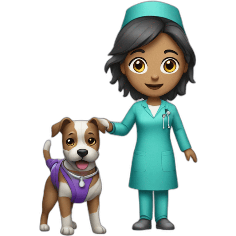 girl surgeon in a purple costume with a dog emoji