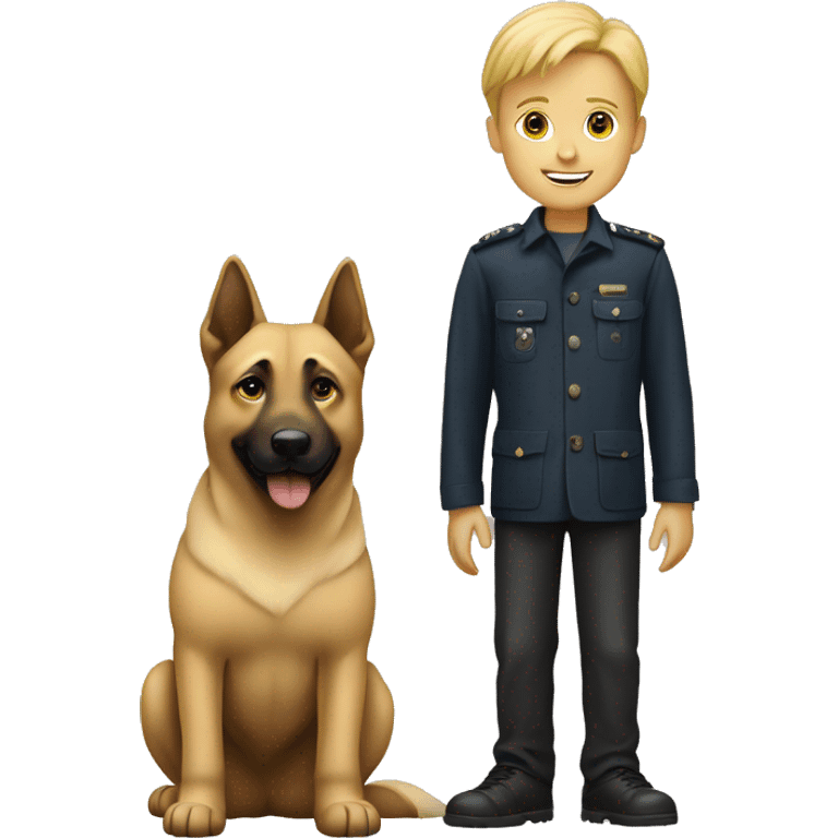 garçon blond qui fait câlin a un malinois emoji