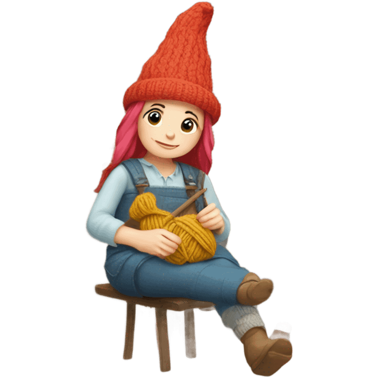 Female gnome knitting socks emoji