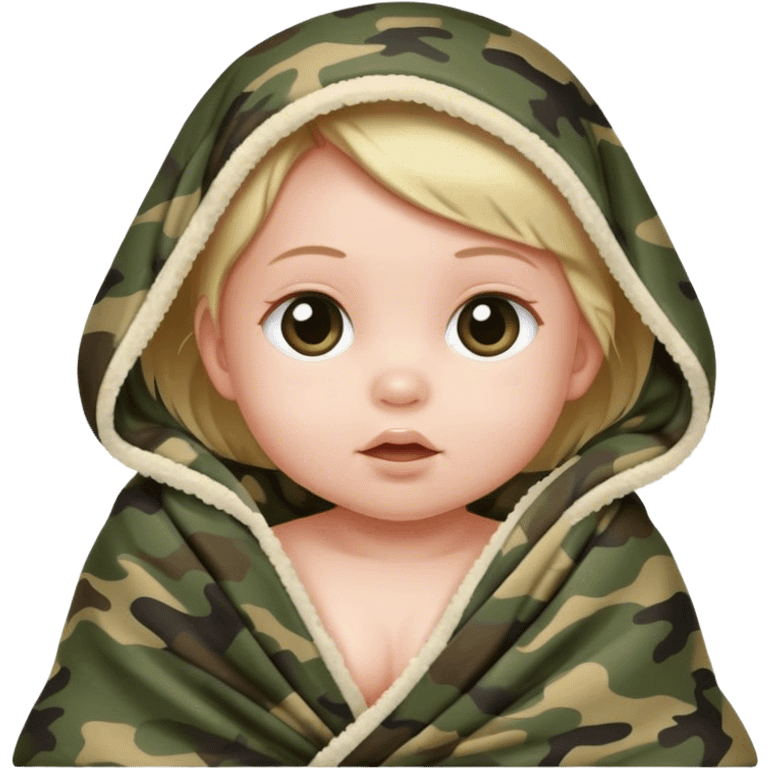 Baby girl wrapped in a camo blanket ￼ emoji