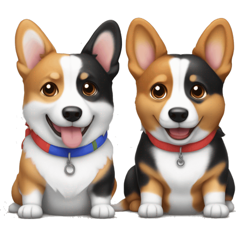 Two hanging tricolor and brandle corgies emoji