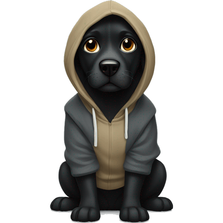 Black dog wearing a hoodie emoji