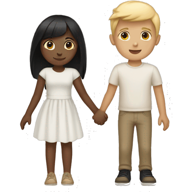 Boy with blonde hair holding hands with girl with dark black hair and tan skin  emoji