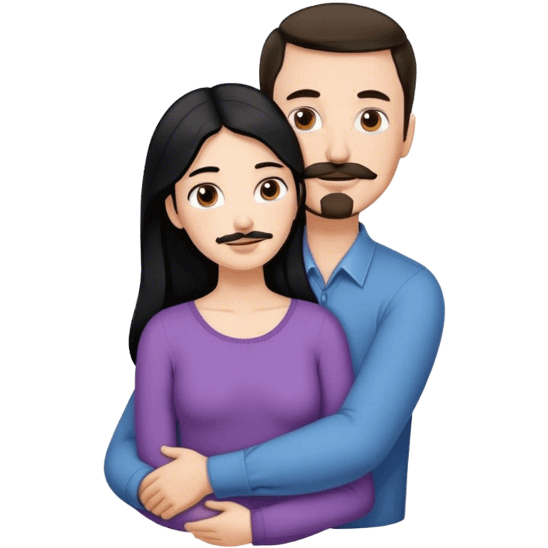 Tall white man with thin dark brown hair mustache and goatee, hugging a short pale woman with long black hair emoji