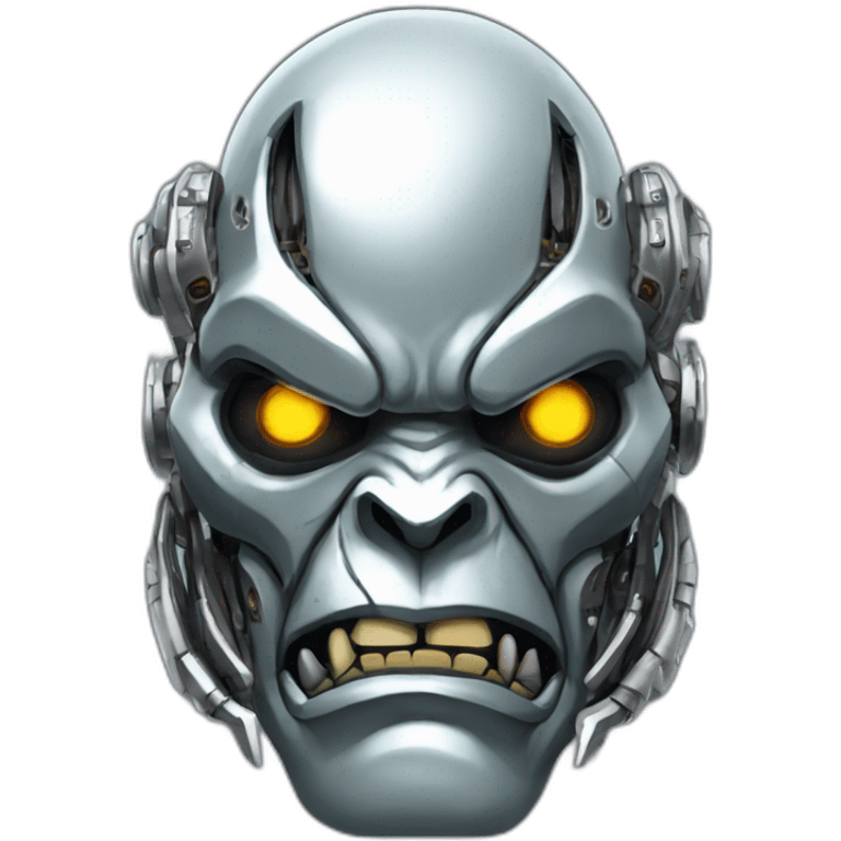 Cyber futuristic silver orc robot face with big orc tusks emoji