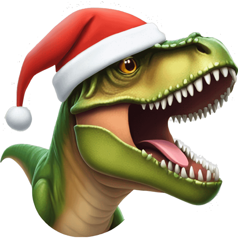 T-Rex with a Santa hat emoji