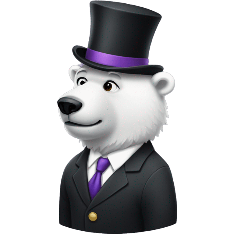 knarfy the polar bear in a black suit with a purple shirt under it. emoji