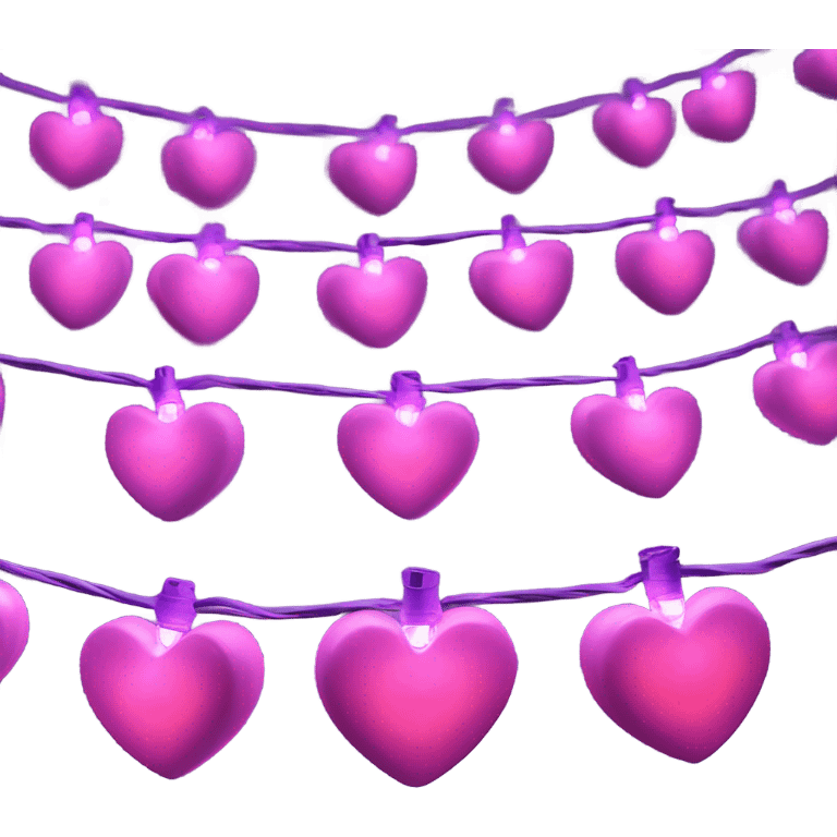 Realistic isolated hot pink and purple heart shaped christmas string lights emoji