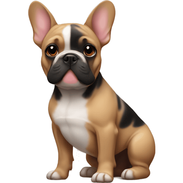 Black-and-tan French bulldog with hearts around him emoji