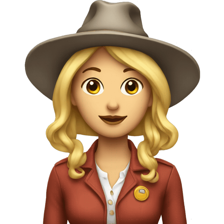 female with large hat and wheels for hands emoji