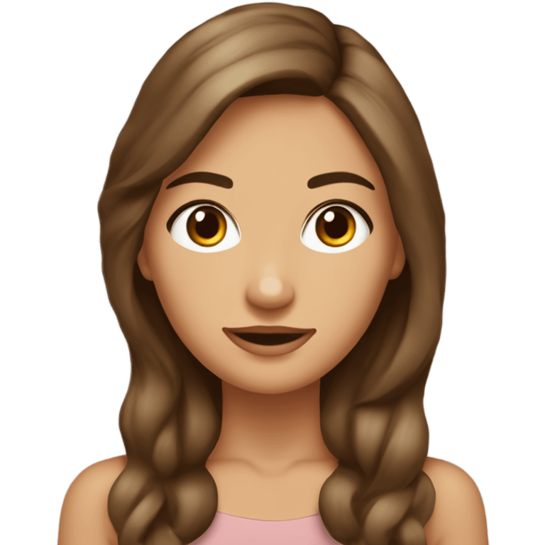 mujer joven de cabello castaño, suéter celeste, ojos marrones claros emoji