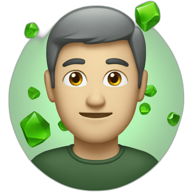 a man with a laptop, green stones in the background emoji