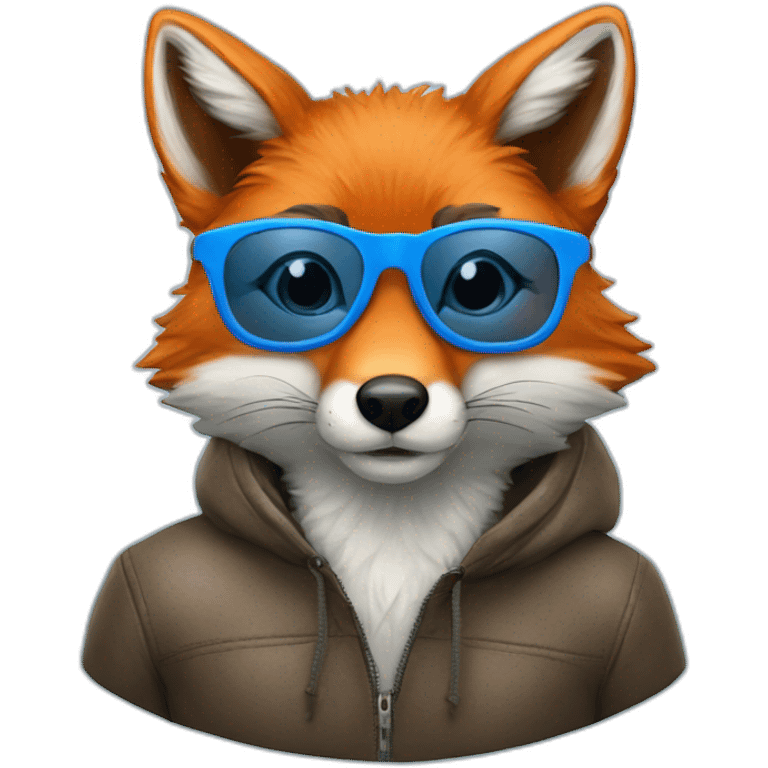 A Fox with blue round glasses et avec une doudoune bleu ciel emoji