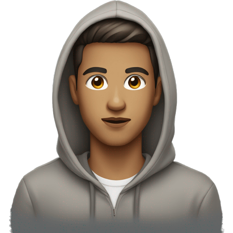 young man with brown eyes and fashionable haircut in hoodie emoji