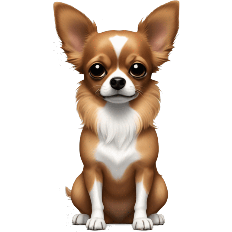 brownish red long hair chihuahua with a black patch of fur around nose and black nose and white patches emoji