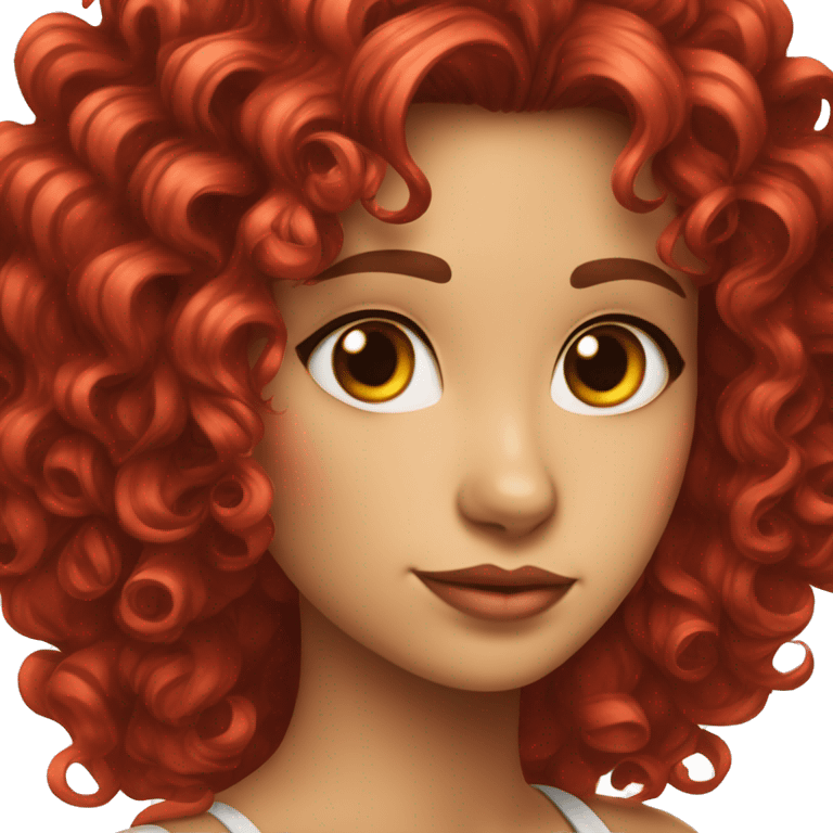 Chica con pelo rizado rojo, largo y flequillo emoji